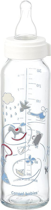 CANPOL BOTTLE GLASS 240 ML SILICON TEAT