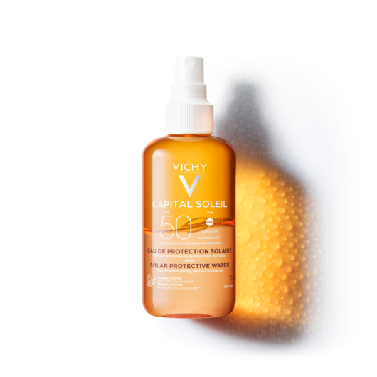 Vichy Capital Solei Solar water spray for protection from the sun SPF50 with beta-carotene Golden skin tone and glowing look  200 ml