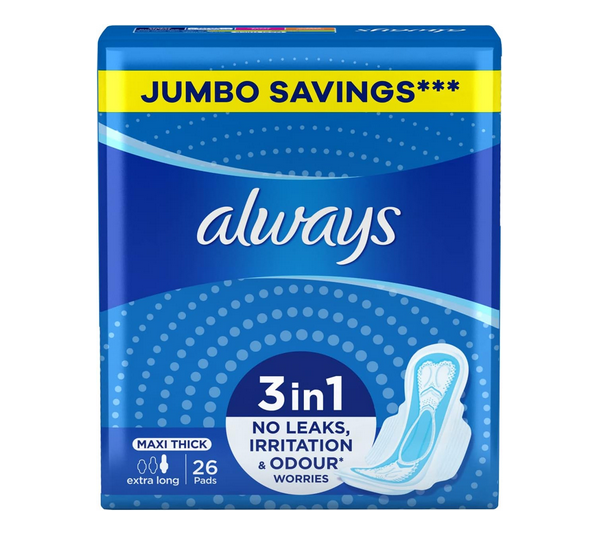 Always - Maxi Thick Extra Long Sanitary Pads with Wings - 26 Pieces